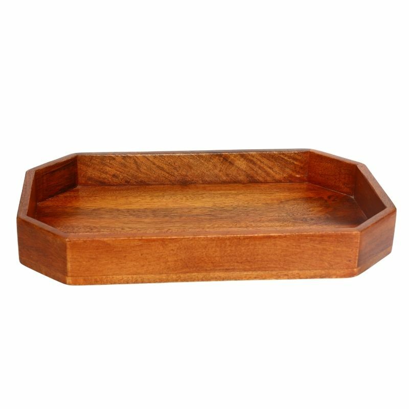 Indian Mango Wood Eight Corner Serving Tray 38*23*5in Honey Color Handmade gallery