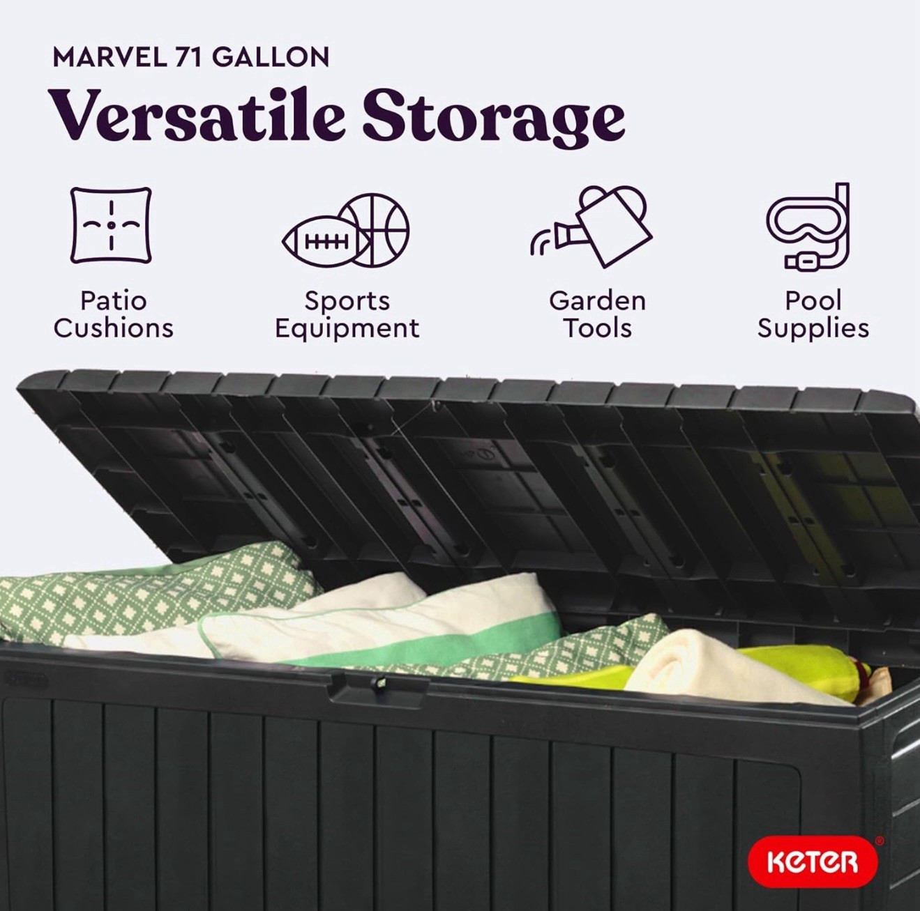 Keter Marvel 71 Gallon Storage Deck Box Resin Black Weather Resistant 485 lbs gallery