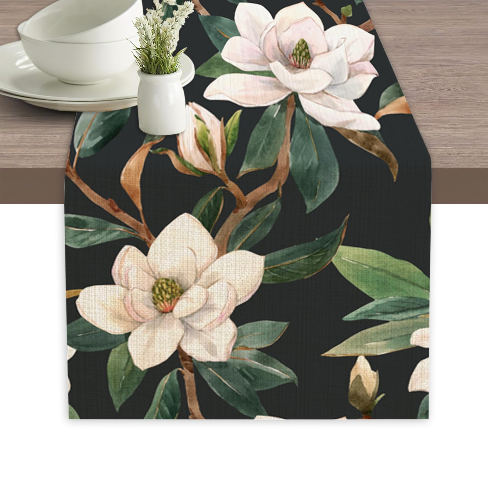 Table Runner White Magnolia 13 inches by 70 inches, Flowers gallery