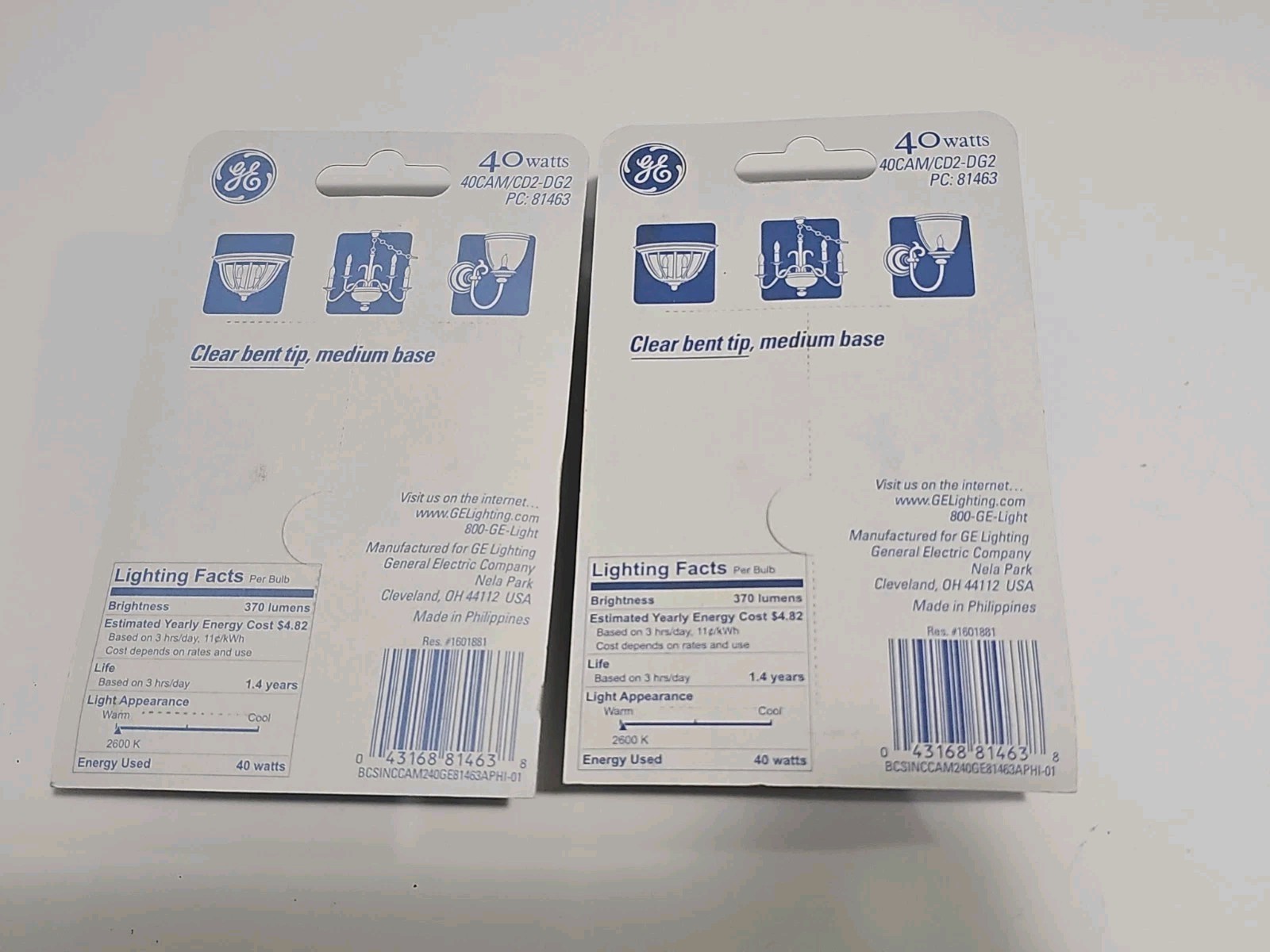 4 GE Light Bulbs 40Watts Bent Tip Crystal Clear Medium Base Decorative NEW 2-pk gallery