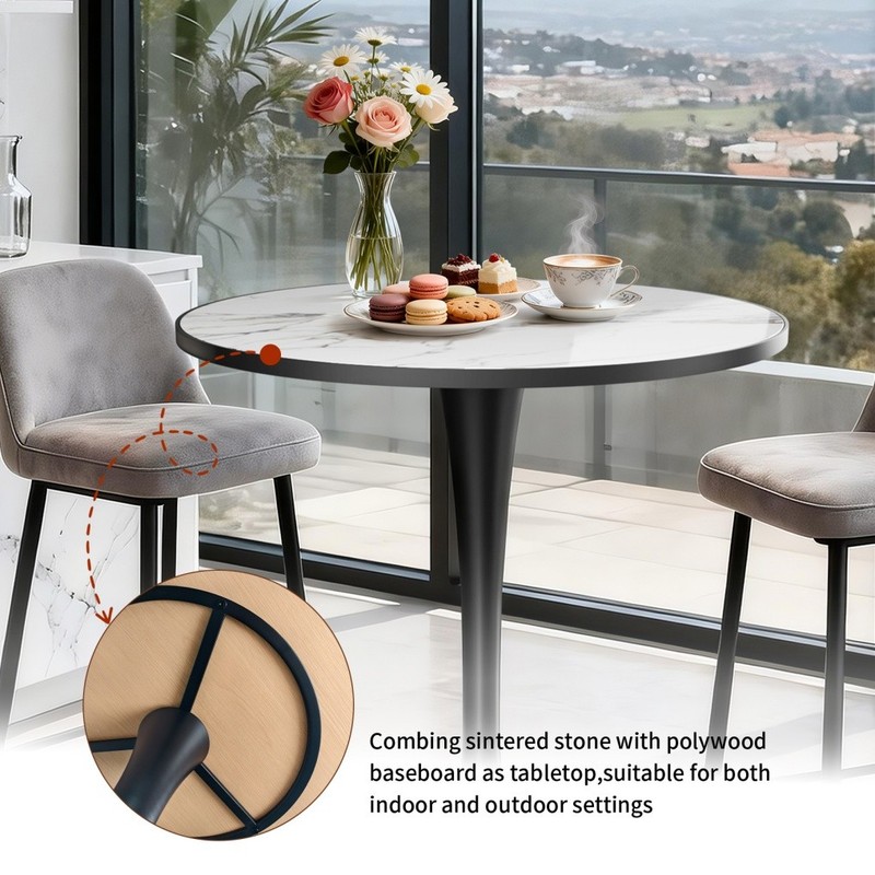 High Bar Table Round Bistro Pub Table Premium Sintered Stone-top Pedestal Base gallery