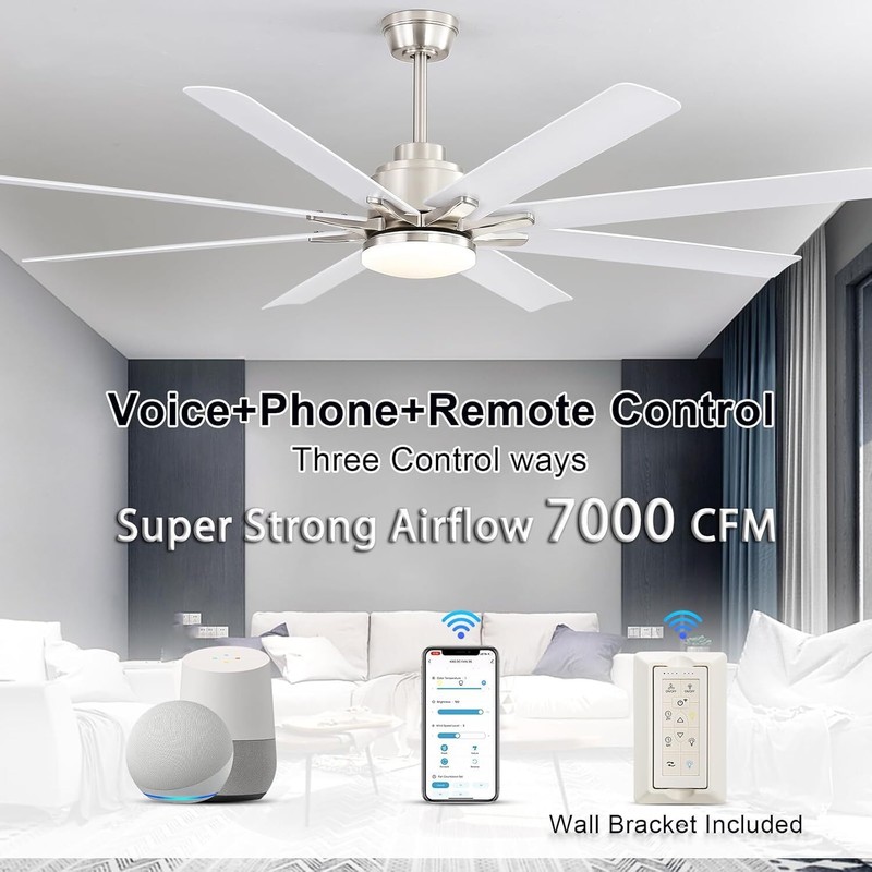 66" Smart APP Ceiling Fan with Light and Remote 6 Speed ​​Reversible 8 Blades US gallery