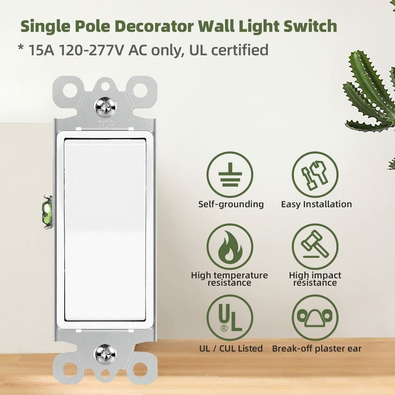 48Pack Decorator Paddle Rocker Light Switch Residential Grade,15A 120V/277V gallery