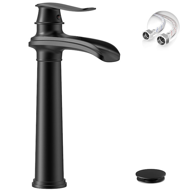 BWE Matte Black Single Handle Bathroom Vessel Sink Faucet with Pop-up Drain gallery