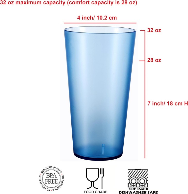 32-Ounce Plastic Tumblers Large Drinking Glasses, Set of 6 Multicolor gallery