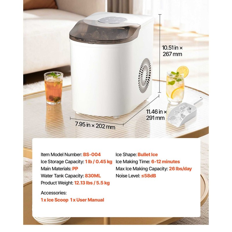 Compact 2-Size Ice Maker 7 Cubes/6 Min, 26lb/Day gallery