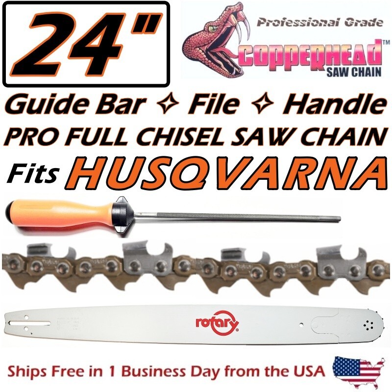 COPPERHEAD 24" BAR, FULL CHISEL PRO SAW CHAIN & FILE - HUSQVARNA 455 460 RANCHER gallery