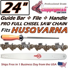 COPPERHEAD 24″ BAR, FULL CHISEL PRO SAW CHAIN & FILE – HUSQVARNA 455 460 RANCHER