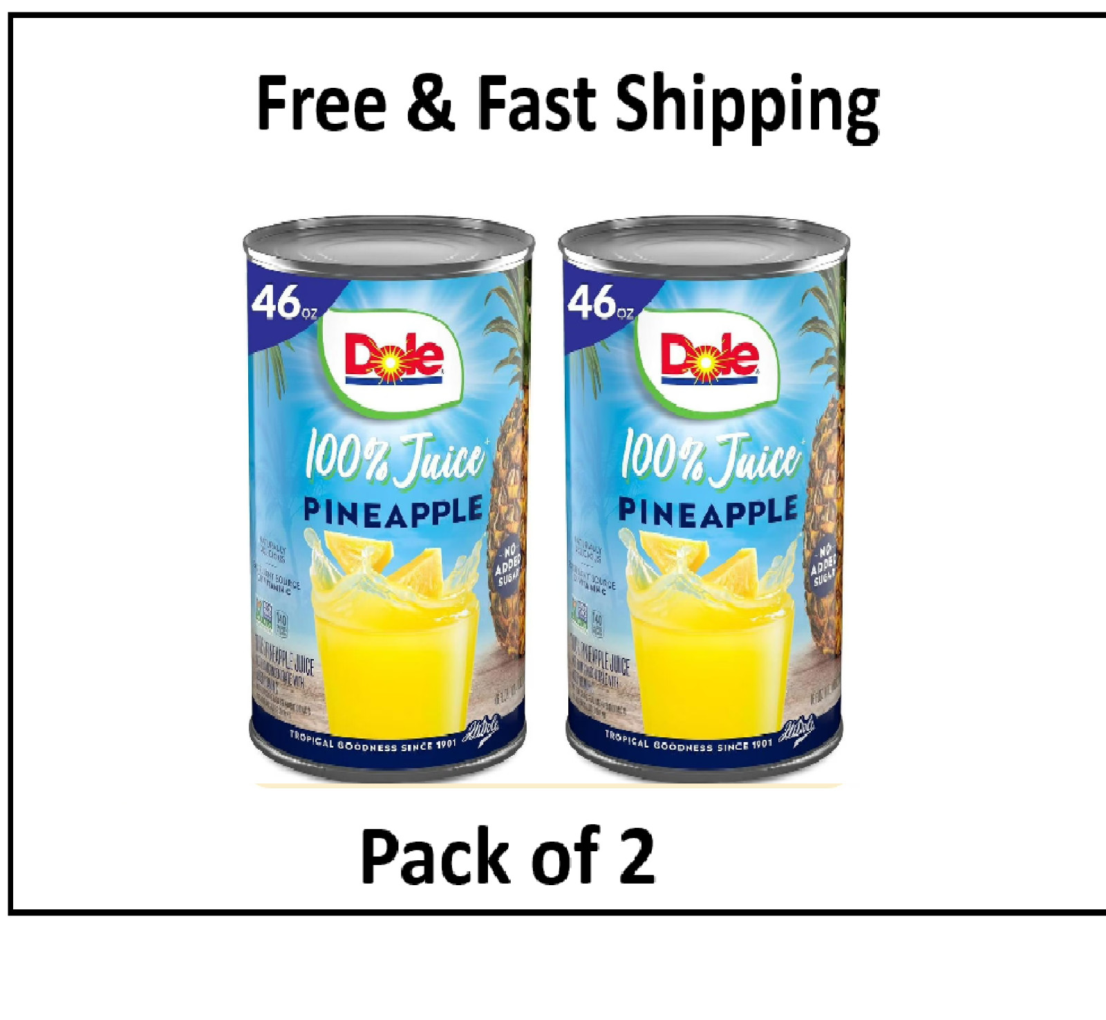 (2 pack) Dole All Natural 100% Pineapple Juice, 46 fl oz Can.. gallery