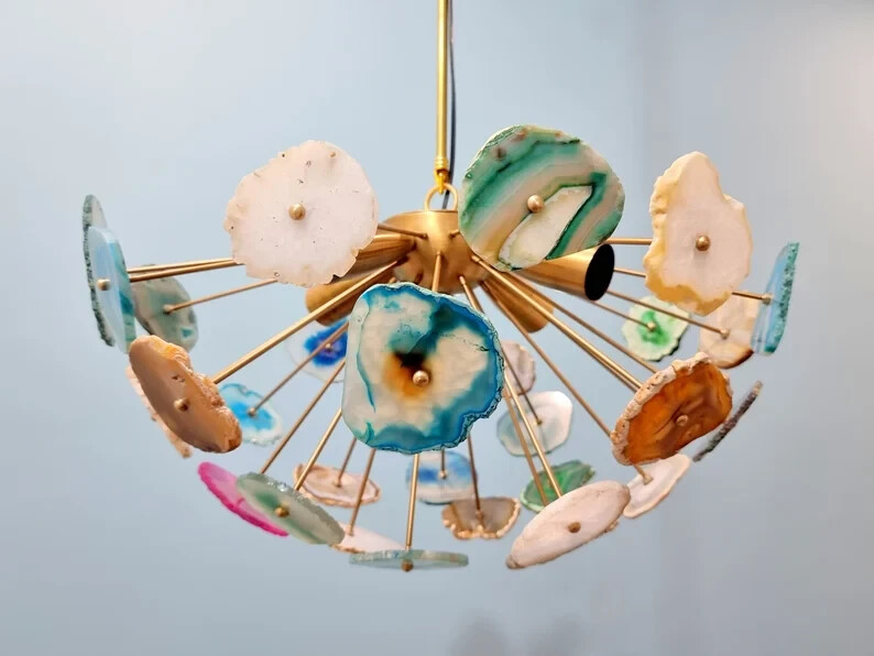 Aristocratic Natural Stones Agates Light Sputnik Chandelier Premium Half Urchin gallery