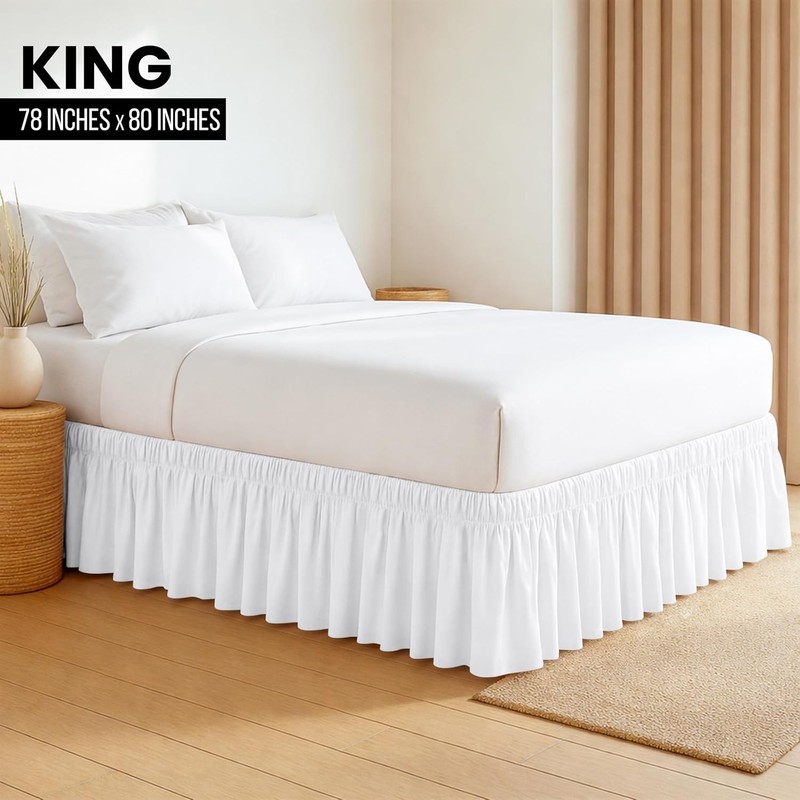 Adjustable Wrap Around Ruffle King Size Bed Skirt Elastic Fit gallery