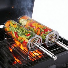 2pcs Rolling Grill Basket Removable Handles for Outdoor BBQ Barbecue Grill Mesh