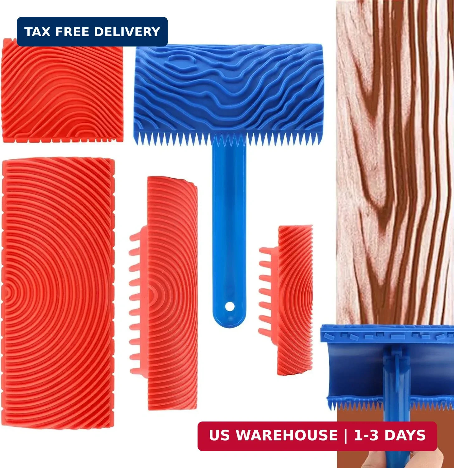 5 Pack Wood Grain Tool,Woodgraining Tool Kit,Texture Pattern with Handle Roller gallery