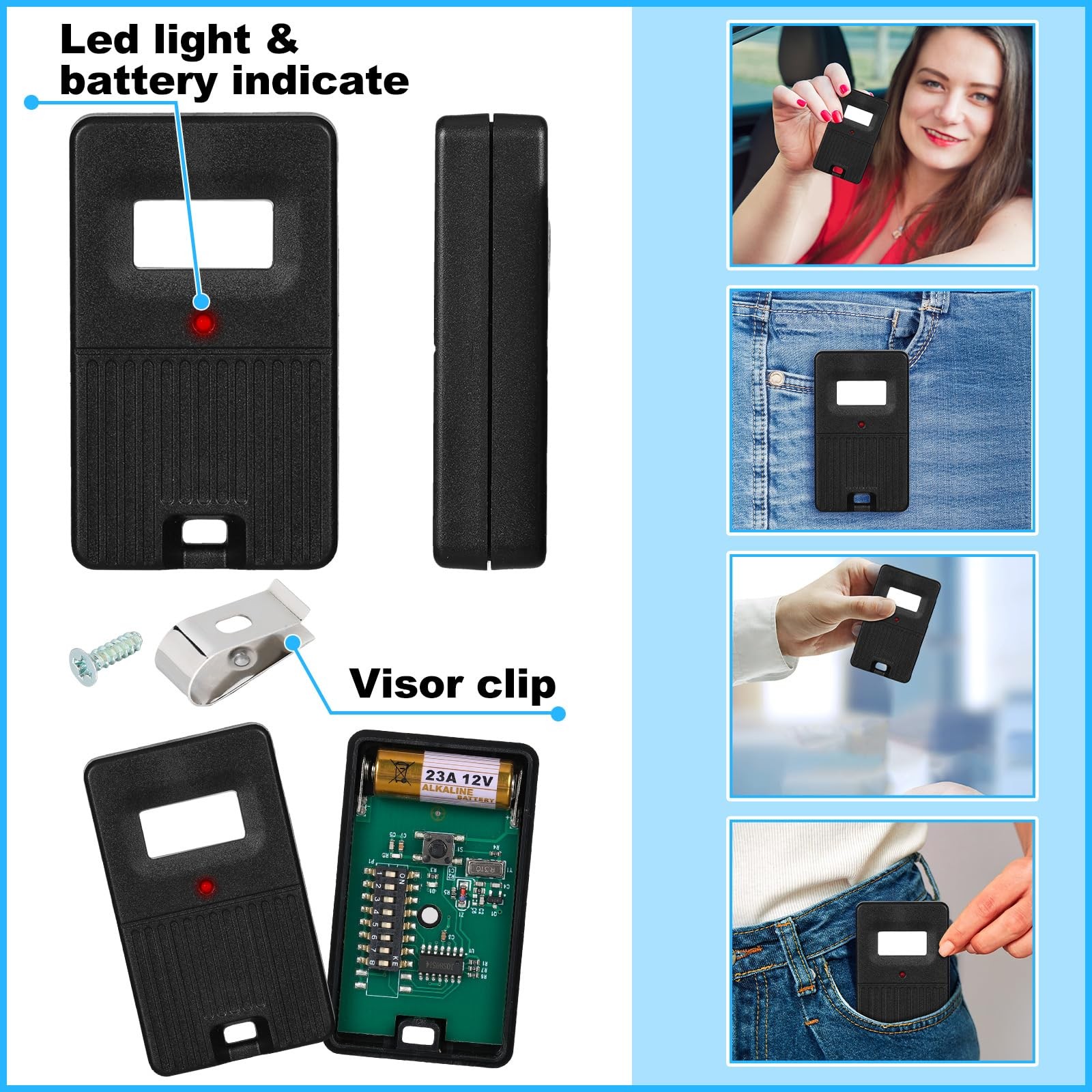 Kingdder 3 Pcs Garage Door Remote 8 Dip Switch Compatible with Linear black gallery