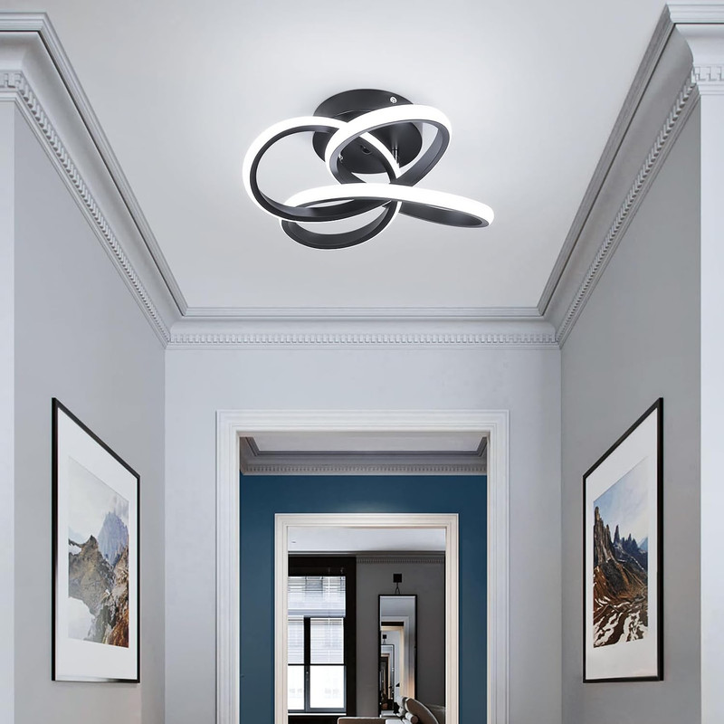 Modern Led Ceiling Light Fixture, 6000K Small Hallway Ceiling Light, Black Close gallery