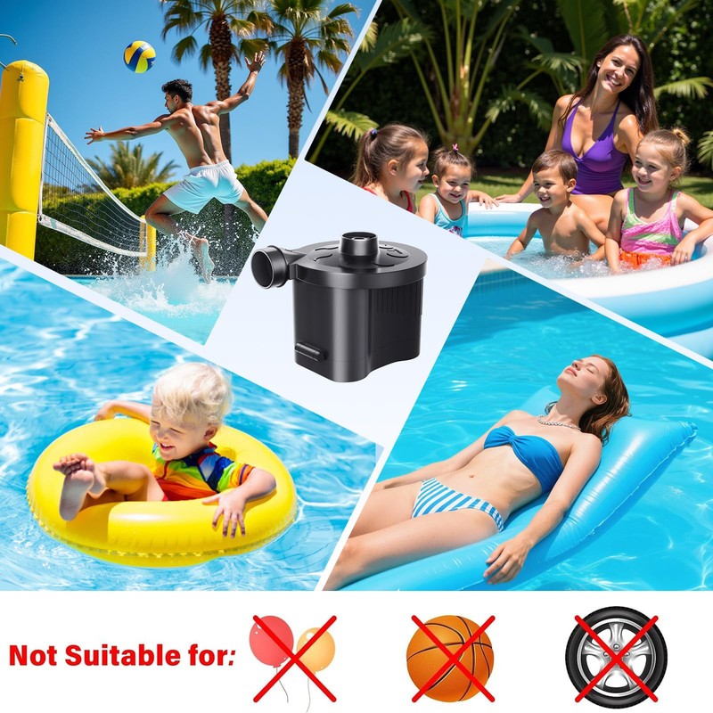 Battery Powered Blower for Inflatables, Quick Fill Electric Air Pump w/ 3 Nozzle gallery
