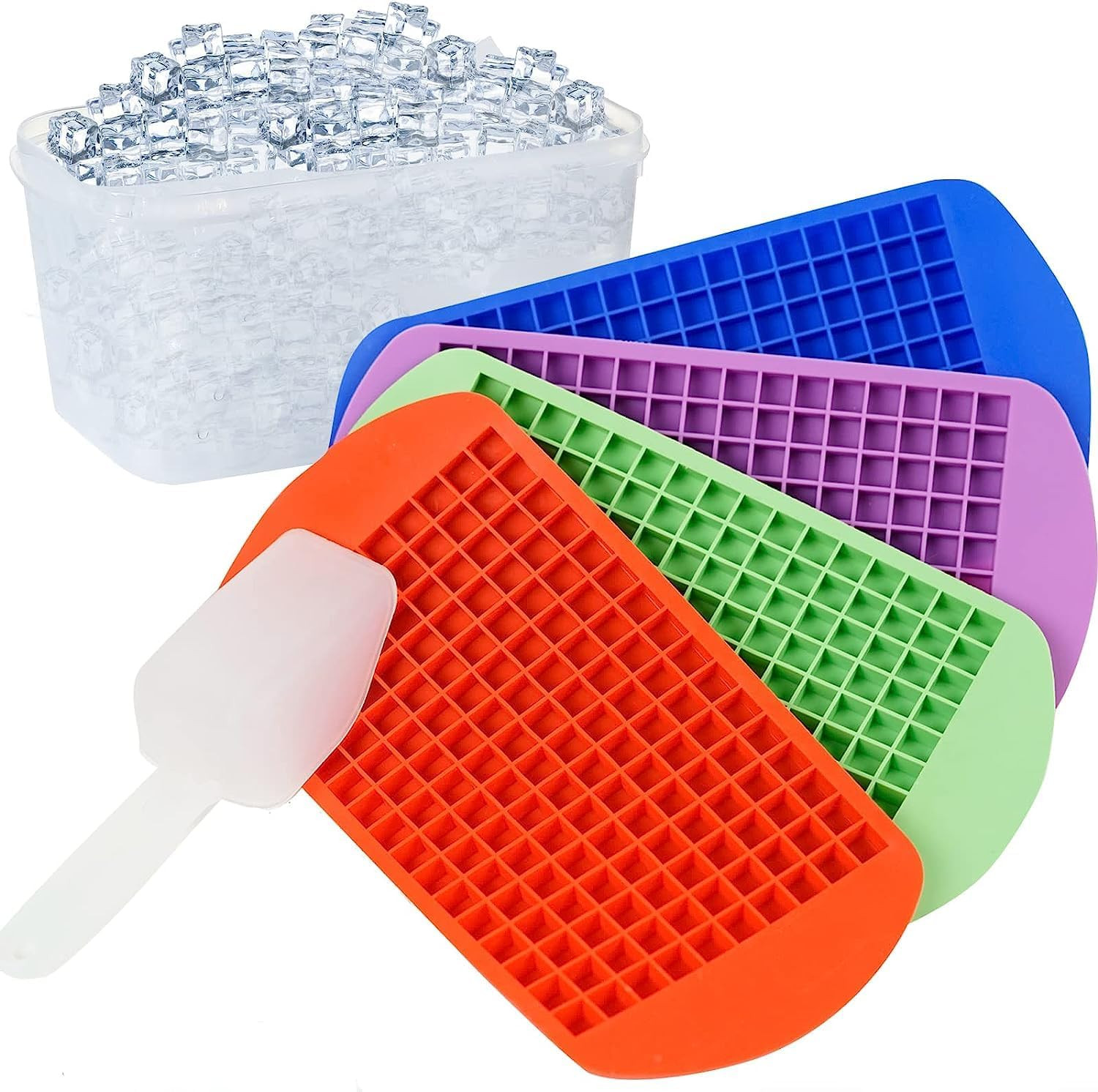 Mini Ice Cube Trays for Freezer with Bin and Scoop, 4 Pack 640 Small Nugget Ice gallery