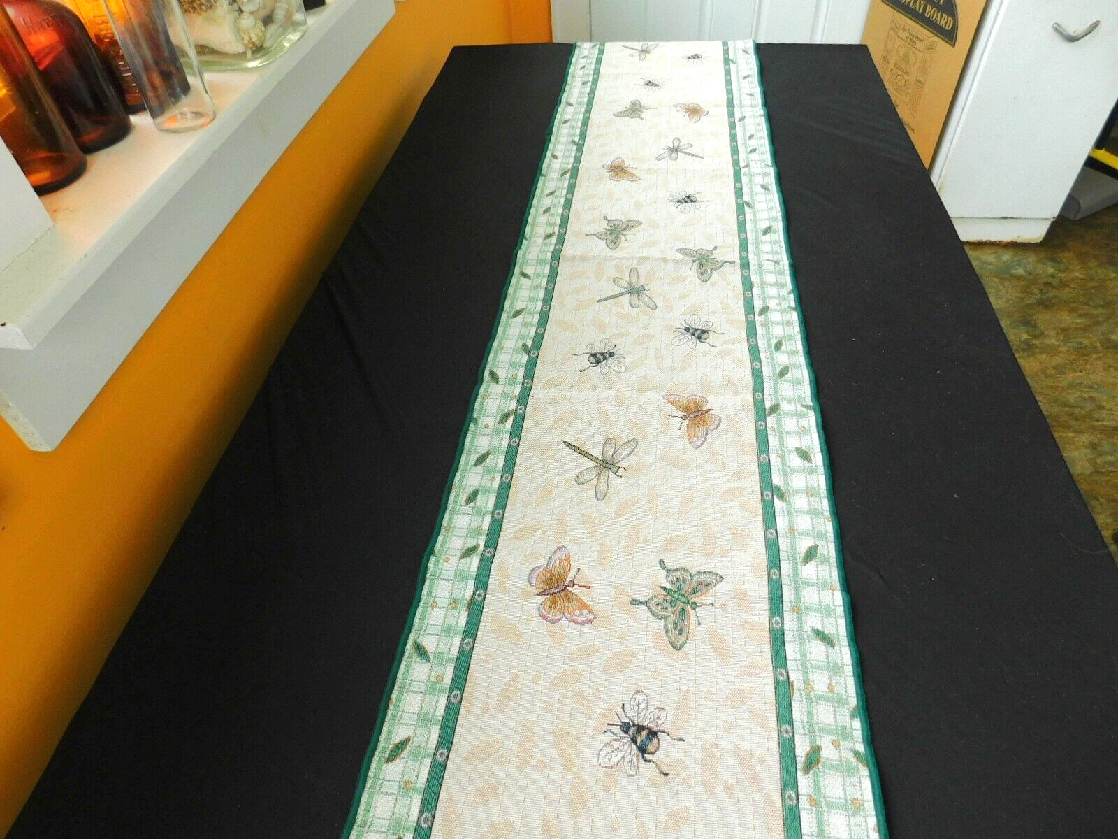 Spring Summer Tapestry Table Runner Butterfly Bumblebee Dragonfly Tassel 72” gallery