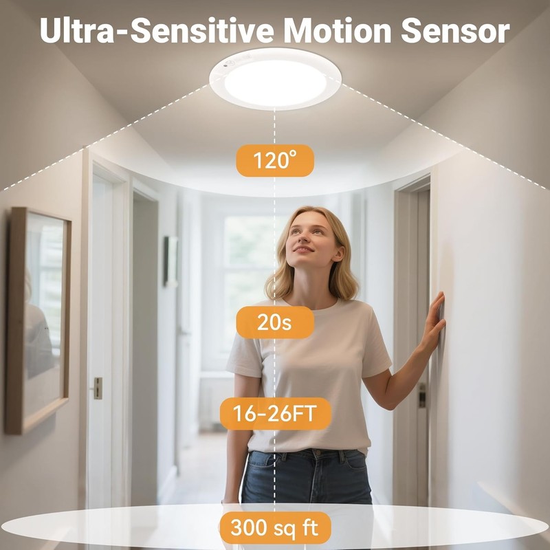 4 Pack Rechargeable Motion Sensor Ceiling Light 8000mAh Wireless Closet Light gallery