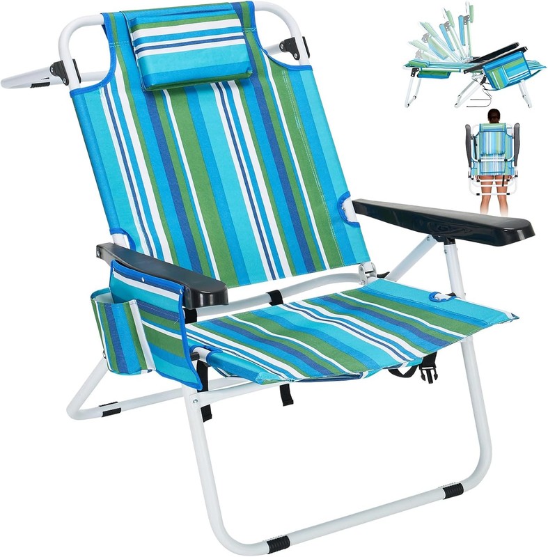 NAIZEA Beach Chairs Backpack 5-Position Tanning Chair with Cooler Bag Cup Holder gallery