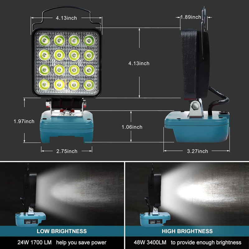 Cordless LED Work Light Compatible with Makita 18V Battery, 48W 3400LM Portable gallery