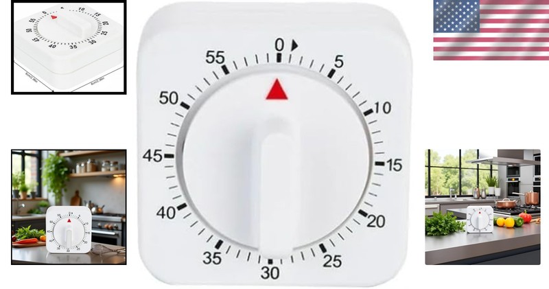 Eco-Friendly White Kitchen Timer - 60-Minute Mechanical Clock, No Batteries gallery