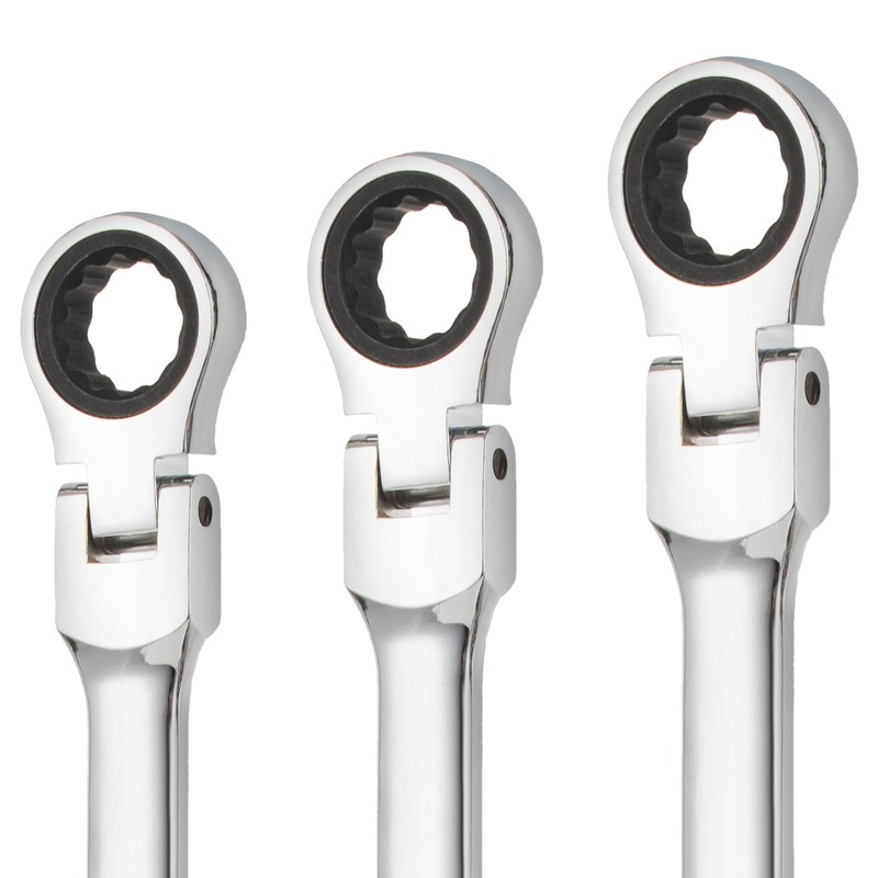 6PC Extra Long Flex Head Ratcheting Wrench set Double Box End Metric 8-19 Pouch gallery