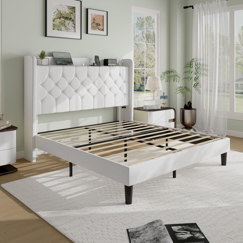 SHA CERLIN Queen Platform Bed Frame Model AK-7606-5 White Velvet gallery