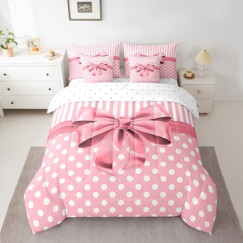 Pink Bowknot Comforter Set 7 Pieces Dreamy Princess Style Bedding Twin Pink8