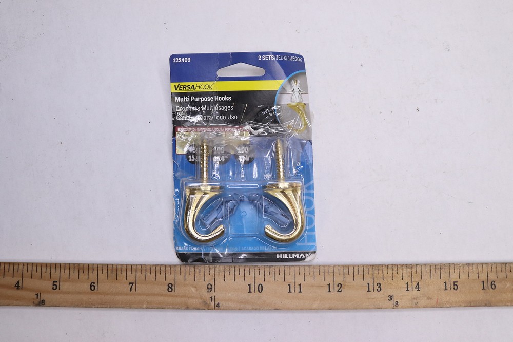 (2-Pk) Hillman Versa Ceiling Hooks Brass Small 75 Lbs. 122409