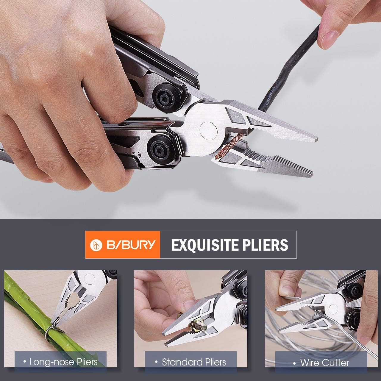 BIBURY Multitool Pliers, 18 in 1 Multi Tool with 18 1 Titanium, Titanium gallery