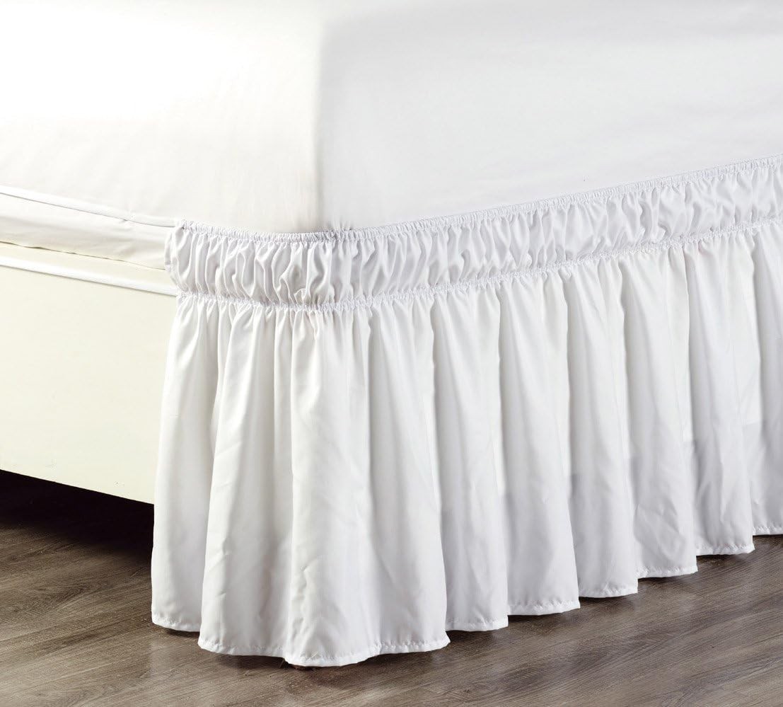 Wrap Around 21 inch Long Fall White Ruffled Elastic Solid Bed Skirt Fits All gallery