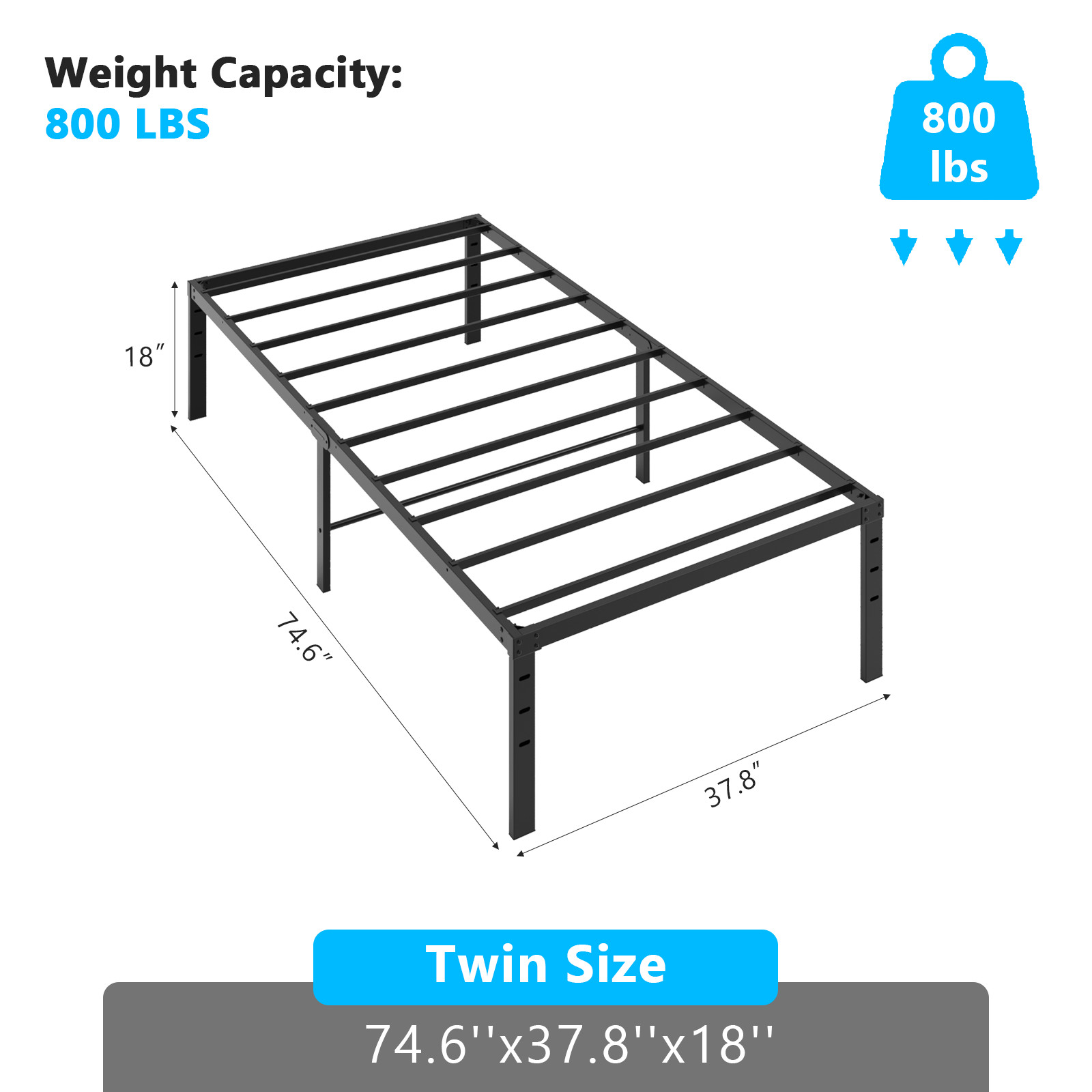Black Twin Size Simple Basic Platform Metal Bed Frame - 18 Inch Bed Height gallery