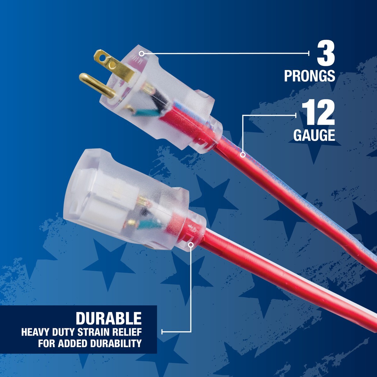 100-Feet Contractor Grade 12/3 Lighted End American Made Cord - Wounded Warrior gallery