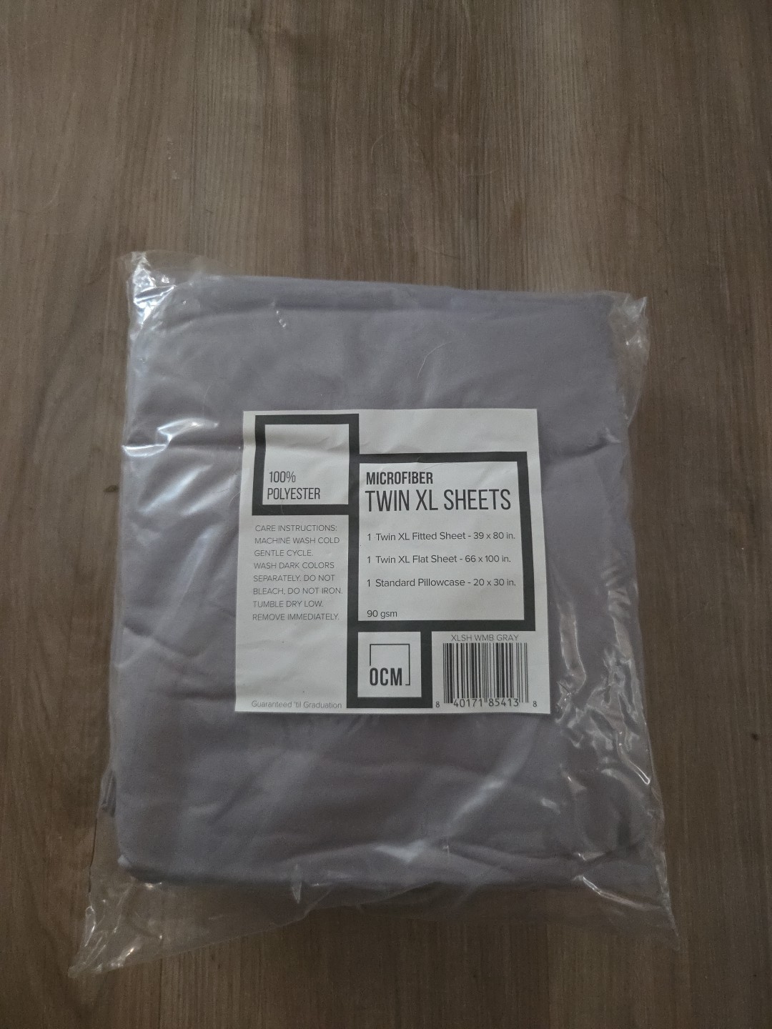 Twin XL Microfiber 3 Piece Sheet Set Solid Gray OCM Dorm Pillowcase Flat Fitted gallery
