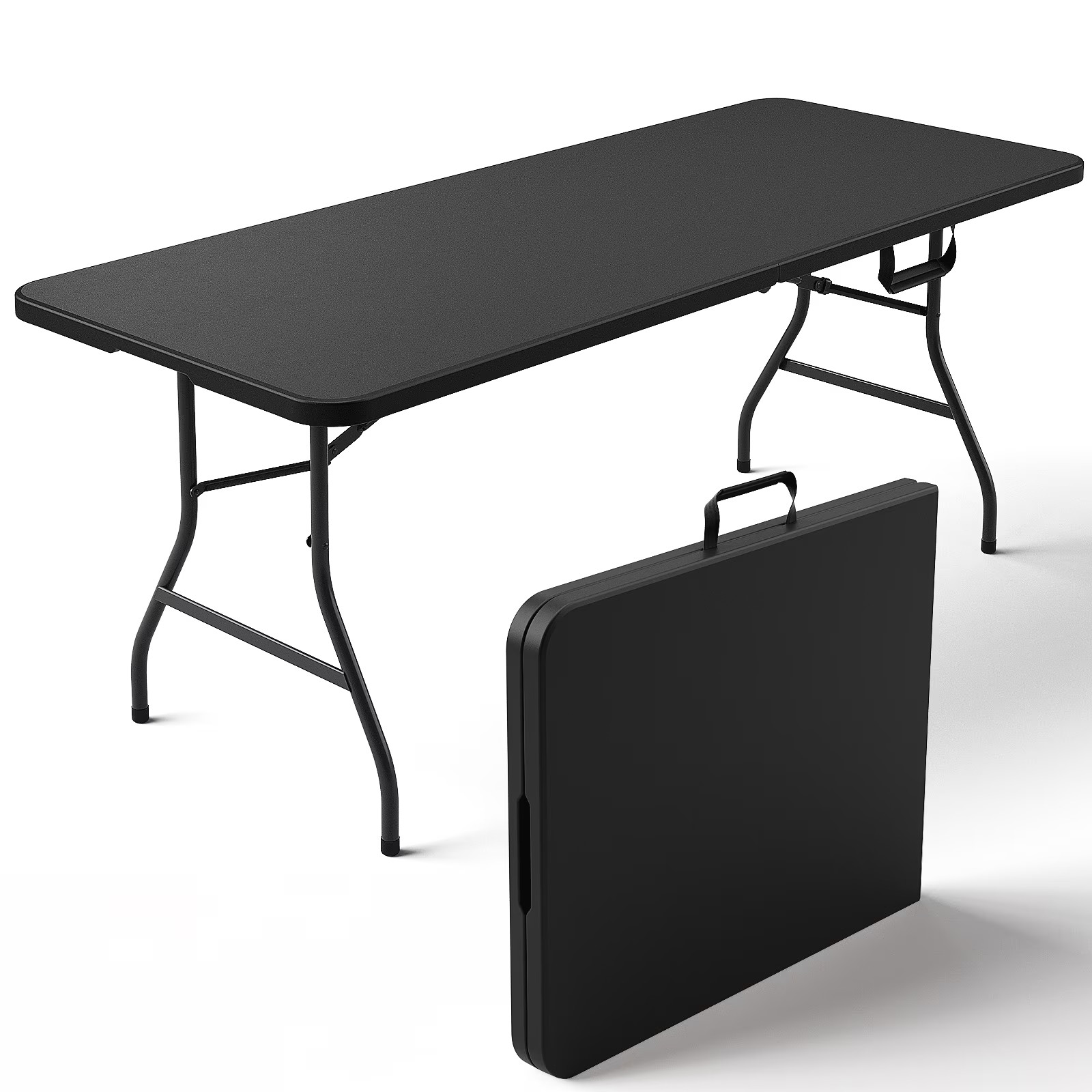 6FT Portable Folding Table - Fold-in-Half Picnic Table w/Handle Plastic Black gallery