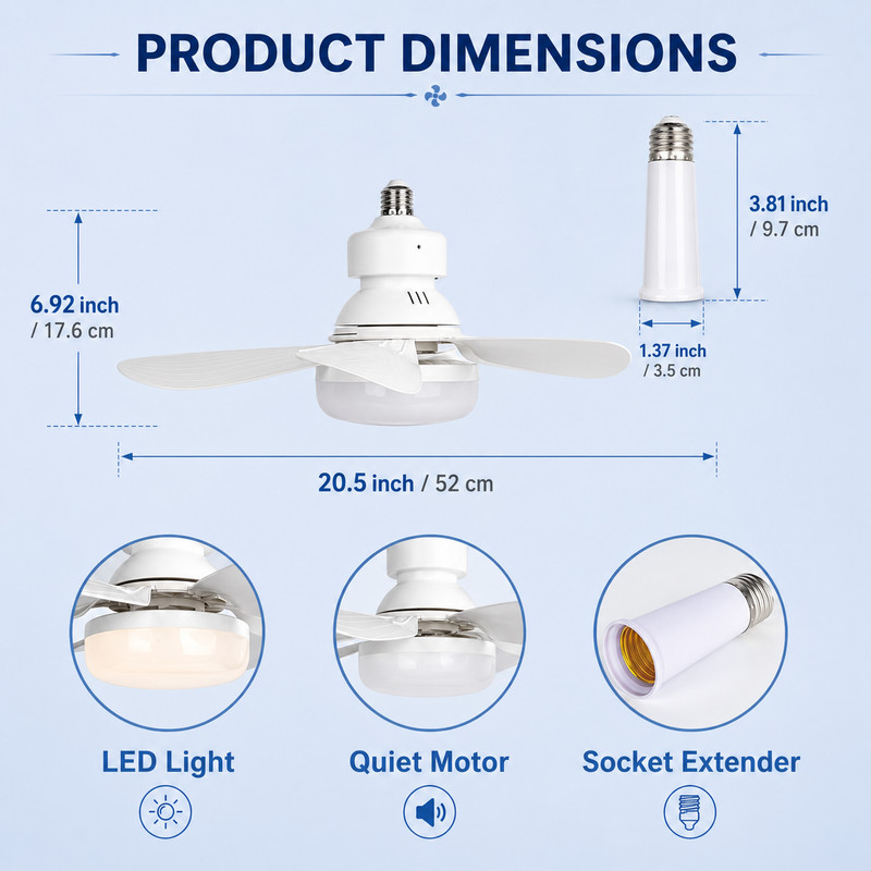 2-in-1 E27 Socket Fan Light with Remote Screw in Ceiling Fans LED Light Bulb Fan gallery