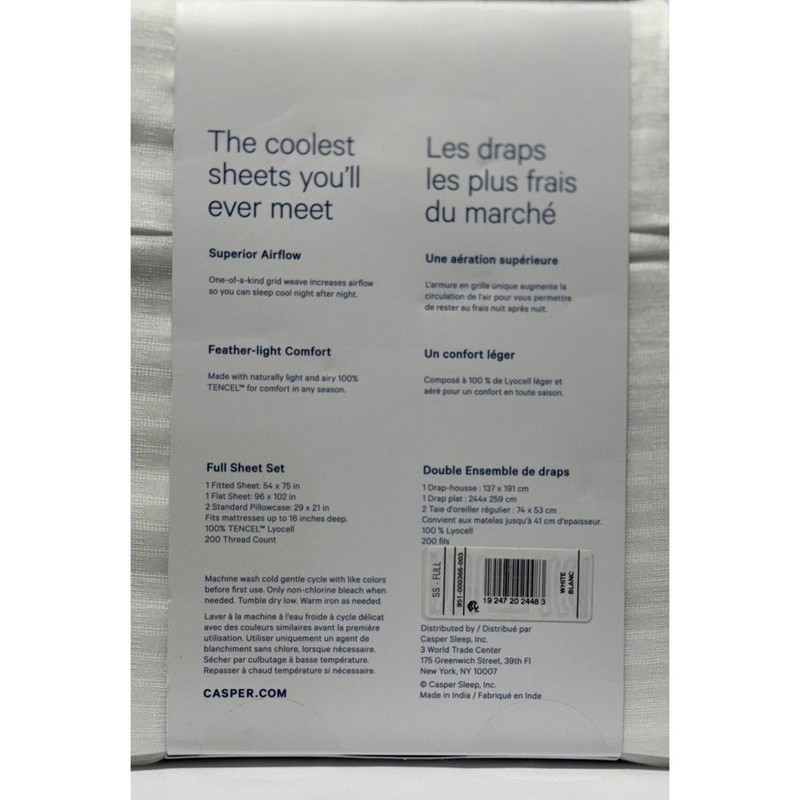 Casper Hyperlite Cooling Grid Weave 100% Lyocell WHITE 4pc FULL Sheet Set NWT! gallery