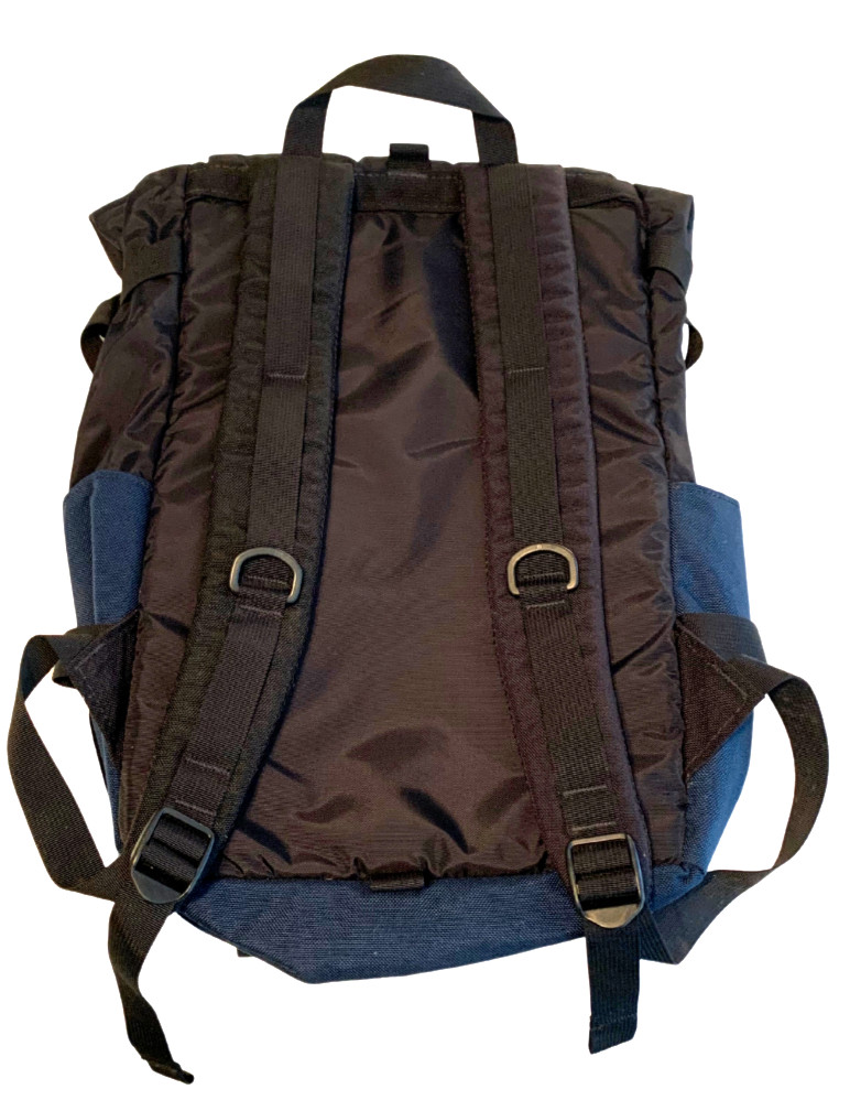 TOPO BACKPACK BLUE BLACK YELLOW POCKETS LAPTOP POCKET FOLD OVER DRAWSTRING ZIP 3