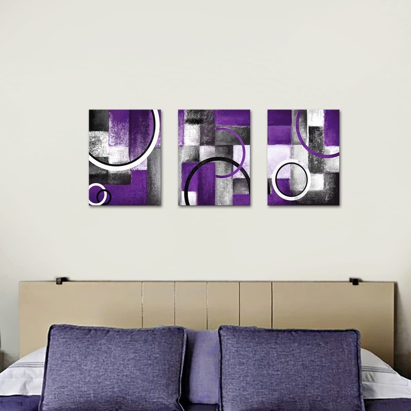Rustic Abstract Geometric Circle Canvas Wall Art - Grey & Purple Prints for L... gallery