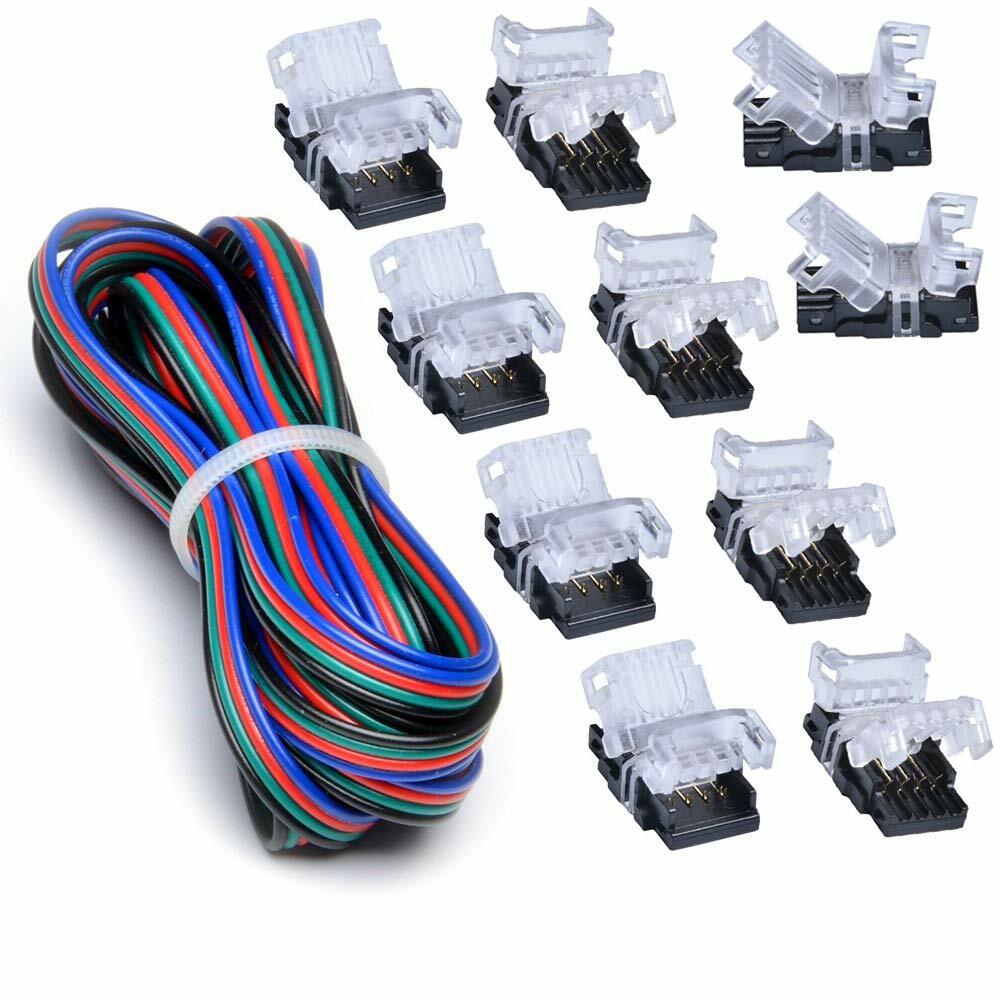 10PCS 4-Pin Quick Connector for 10mm RGB Waterproof LED Strip+5M Extension Cable gallery