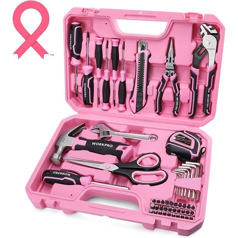 WORKPRO 52-Pieces Pink Tools Set Basic Tool Household Tool Kit w/Storage Toolbox gallery