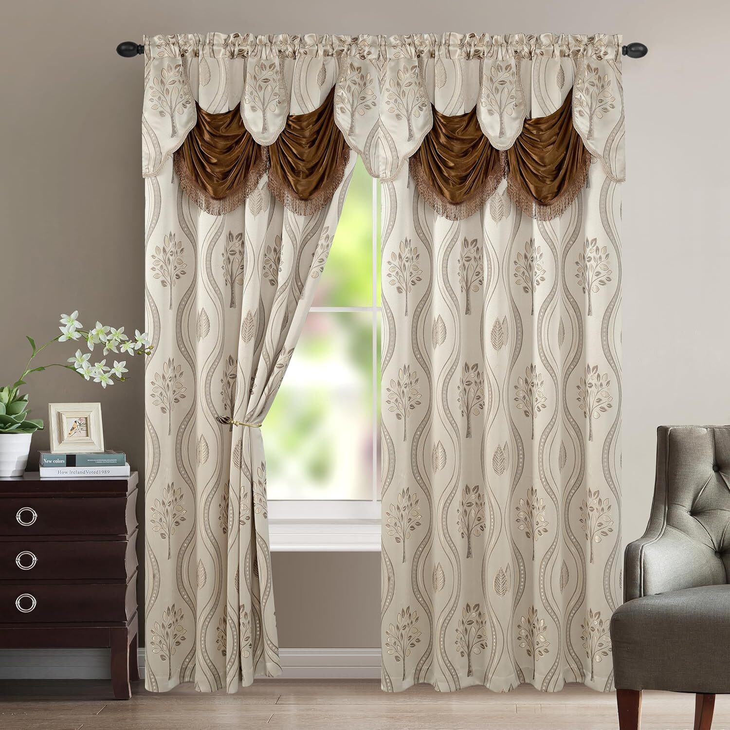 Luxurious Beautiful Curtain Panel Set with Attached Valance and Backing 54" X 84 gallery