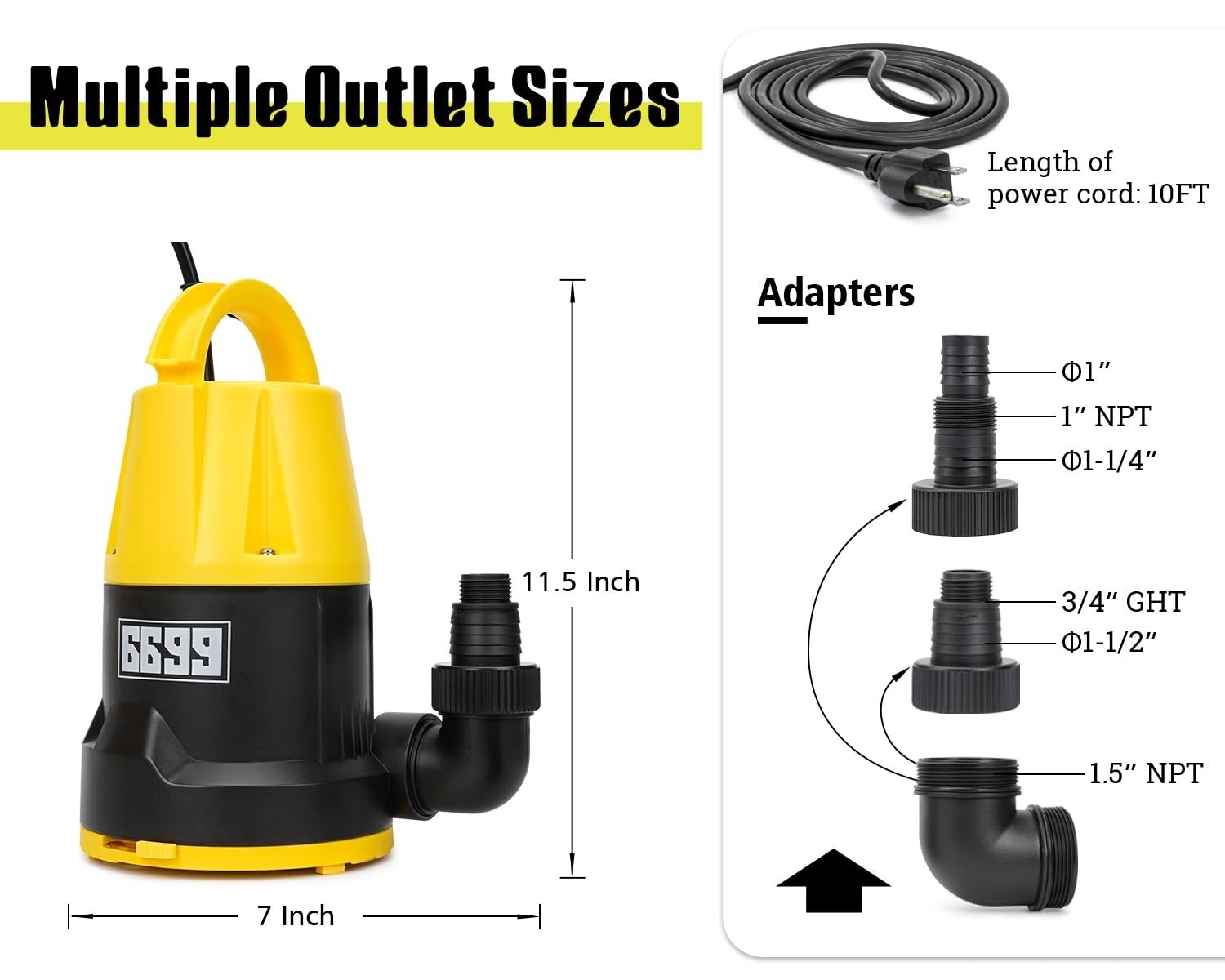 1HP Submersible Sump Pump - 5000GPH Portable Water Pump for Pool, Pond, Hot Tub, gallery