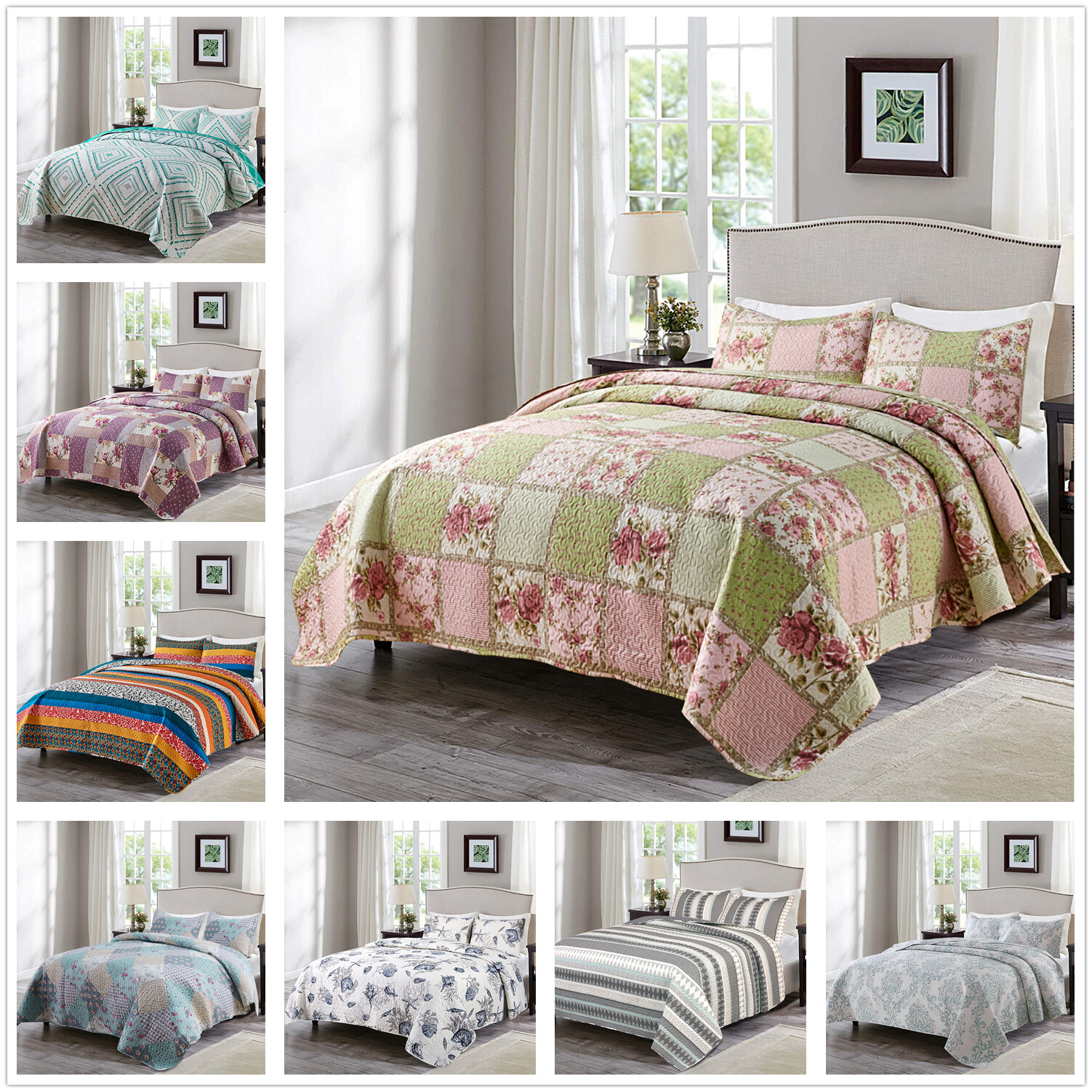 Floral Pattern Printed Quilt Set Coverlet All Season Microfiber Bedspread Set gallery