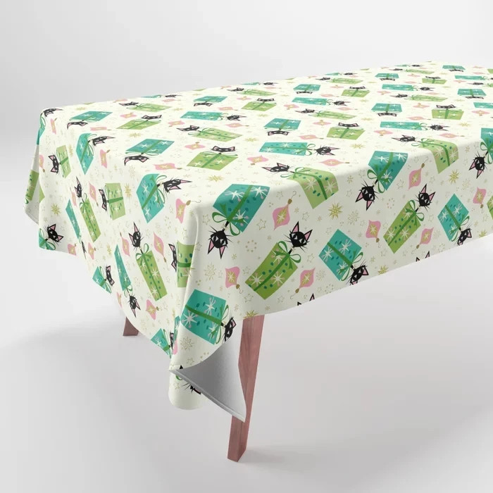 Simple Abstract Cute Cat Rocket Pattern Tablecloth Home Decor Rectangle Party gallery