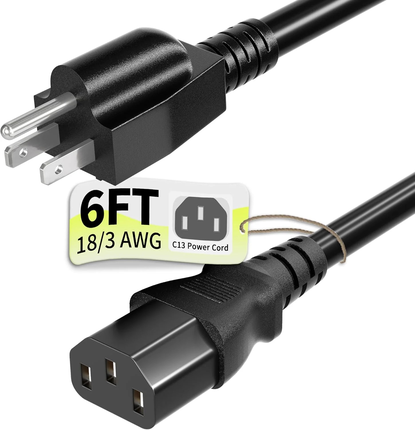 Vockjour 3 Prong AC Power Cord Cable 6ft 10 Amps 125 Volts 18AWG, NEMA 5-15P to gallery