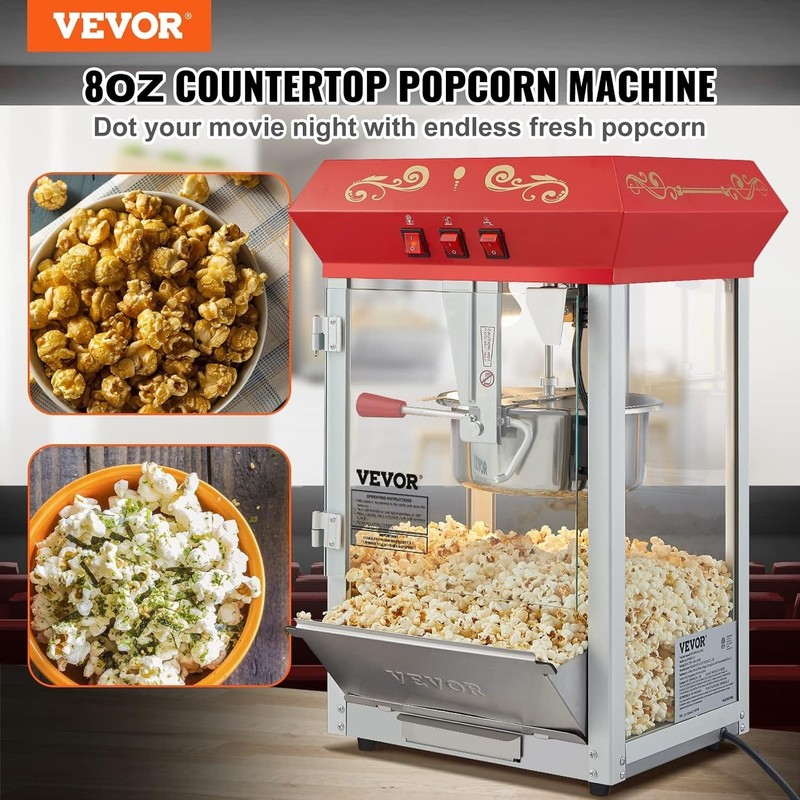 Commercial Popcorn Machine, 8 Oz Kettle, 850 W Countertop Popcorn Maker for 4... gallery