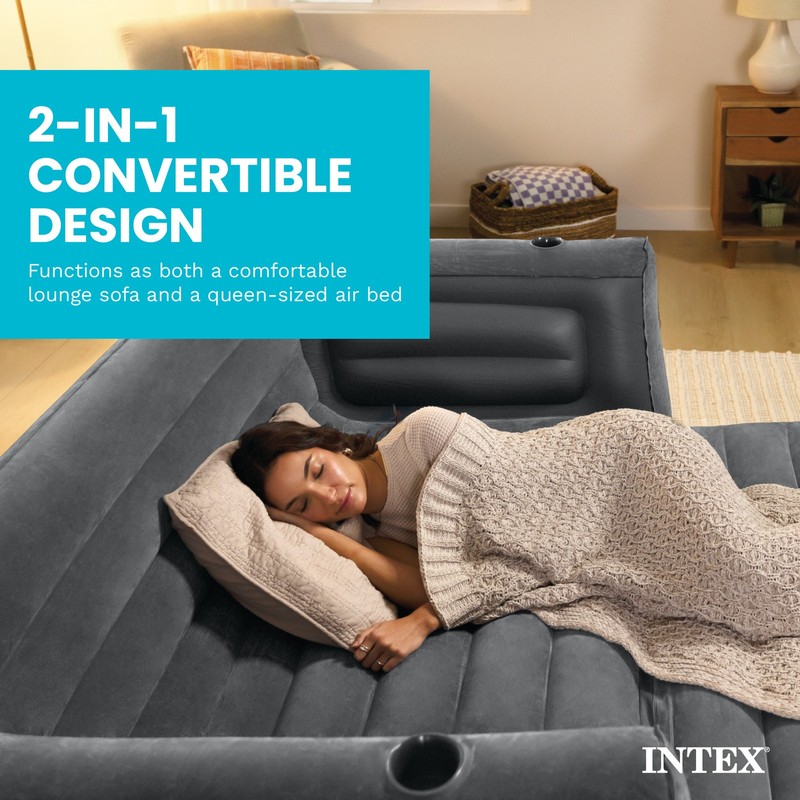 Intex Queen Size Inflatable Pull-Out Sofa Bed Sleep Away Futon Couch, Dark Gray gallery