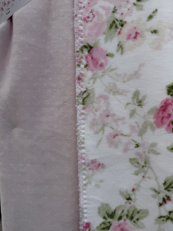 Laura Ashley Soft Reversible Lush Throw Pink Floral Rose Polka Dot 50” x 70” gallery